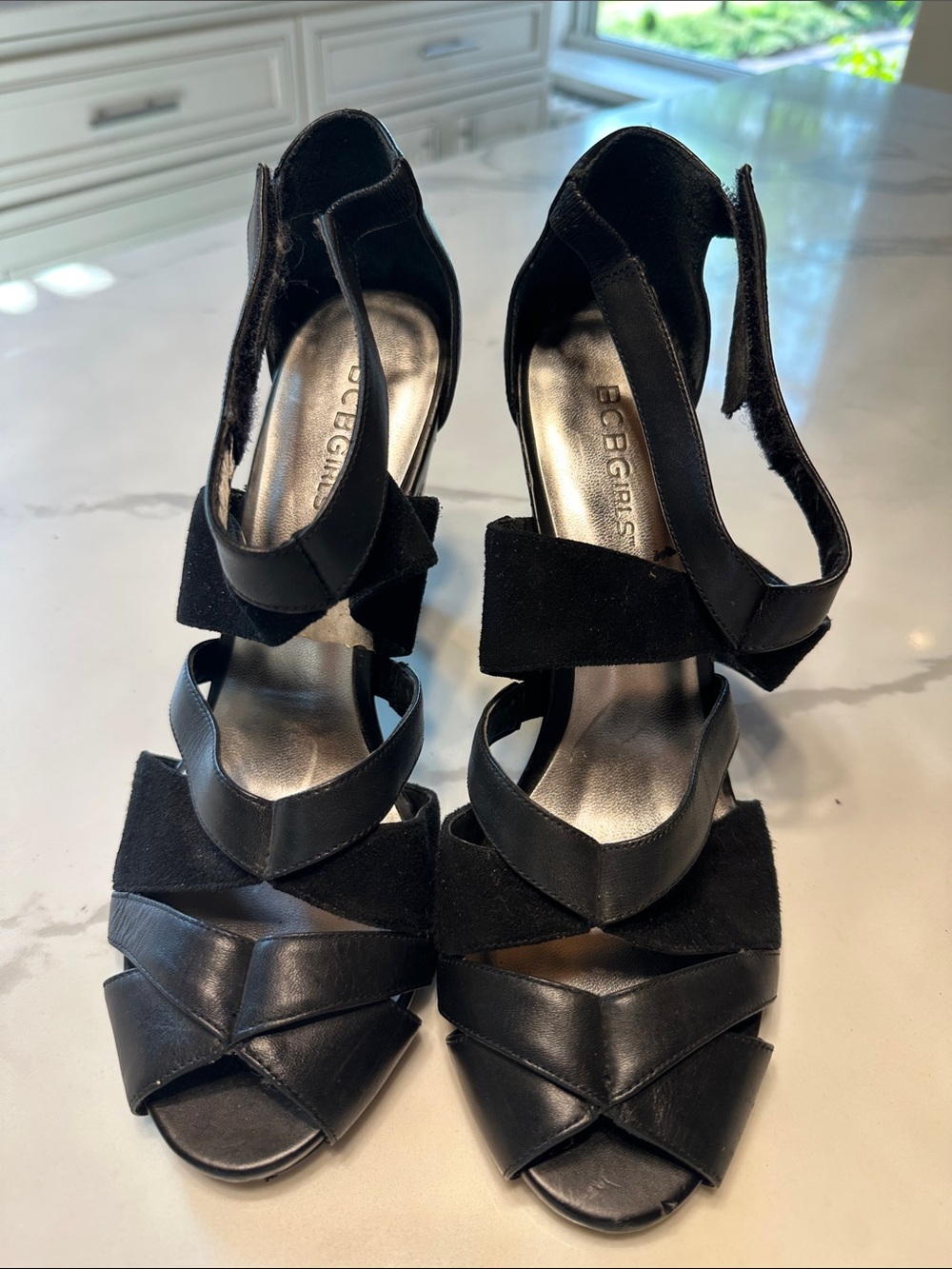 BCBGirls Black Strappy Suede & Leather Heeled Sandals